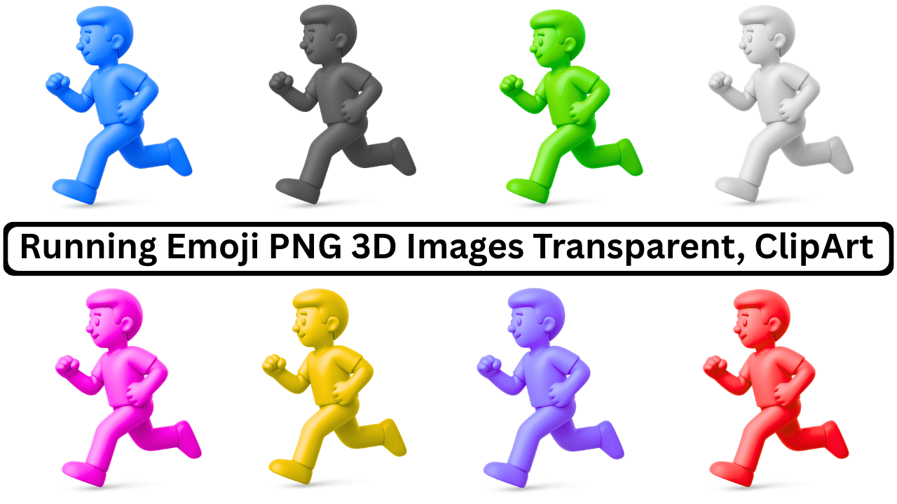 3D multicolor running emoji characters PNG clipart with transparent background for design