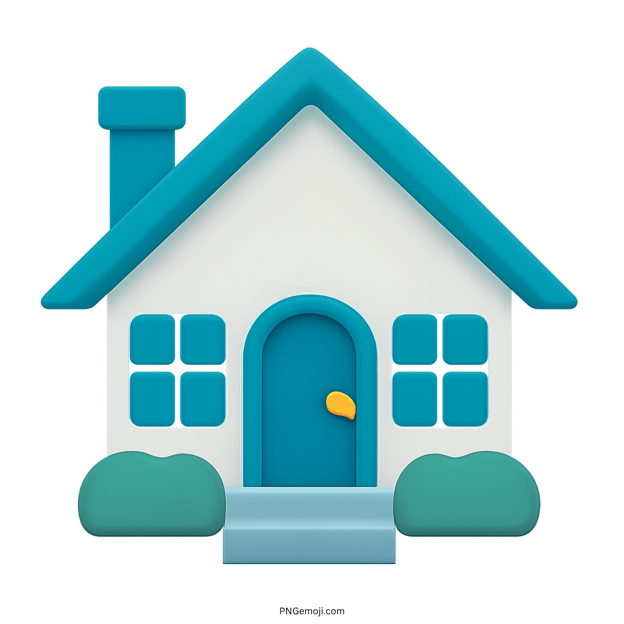 3D cartoon teal roof house emoji with white walls and teal door