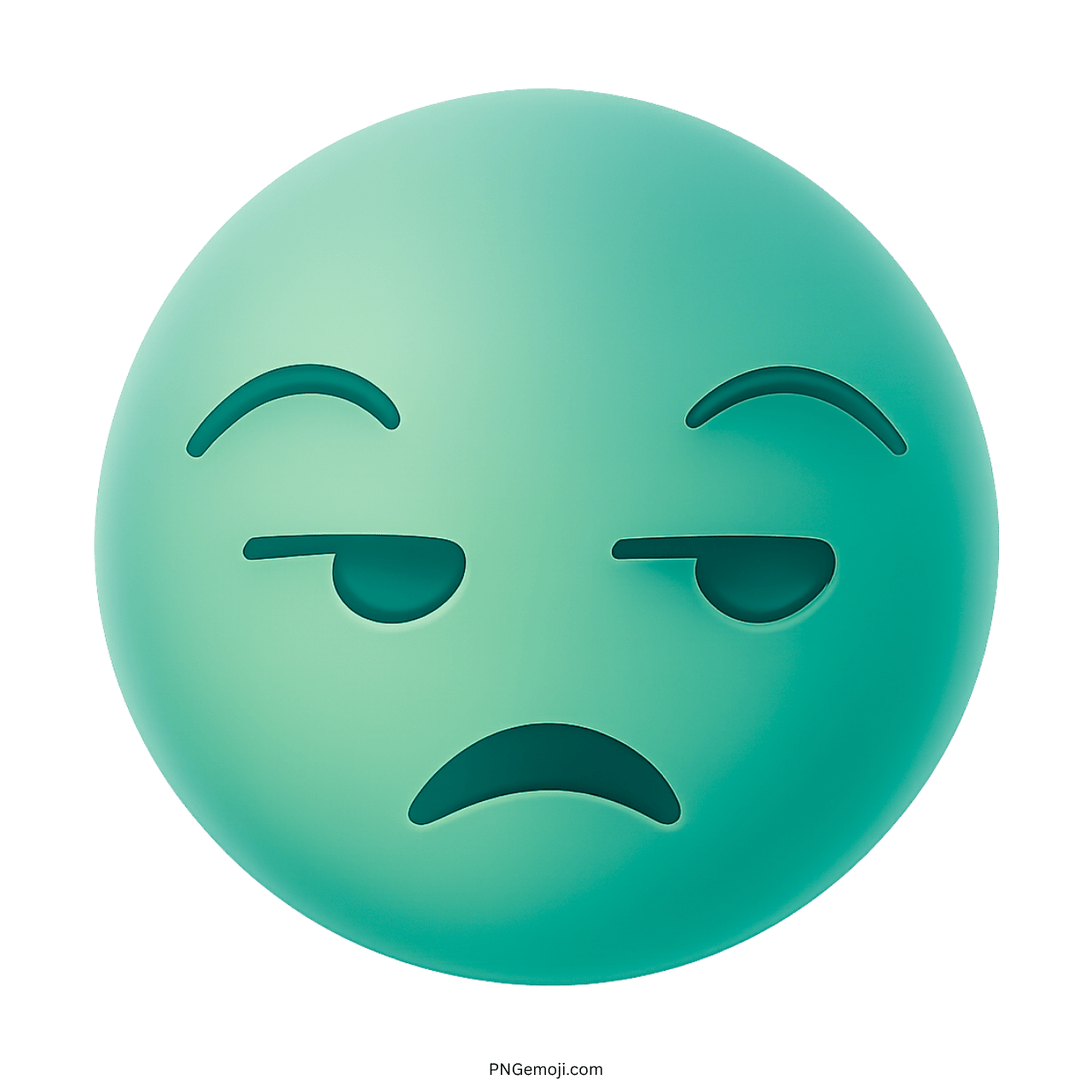 3D teal meh emoji with unimpressed facial expression and droopy eyelids on transparent background