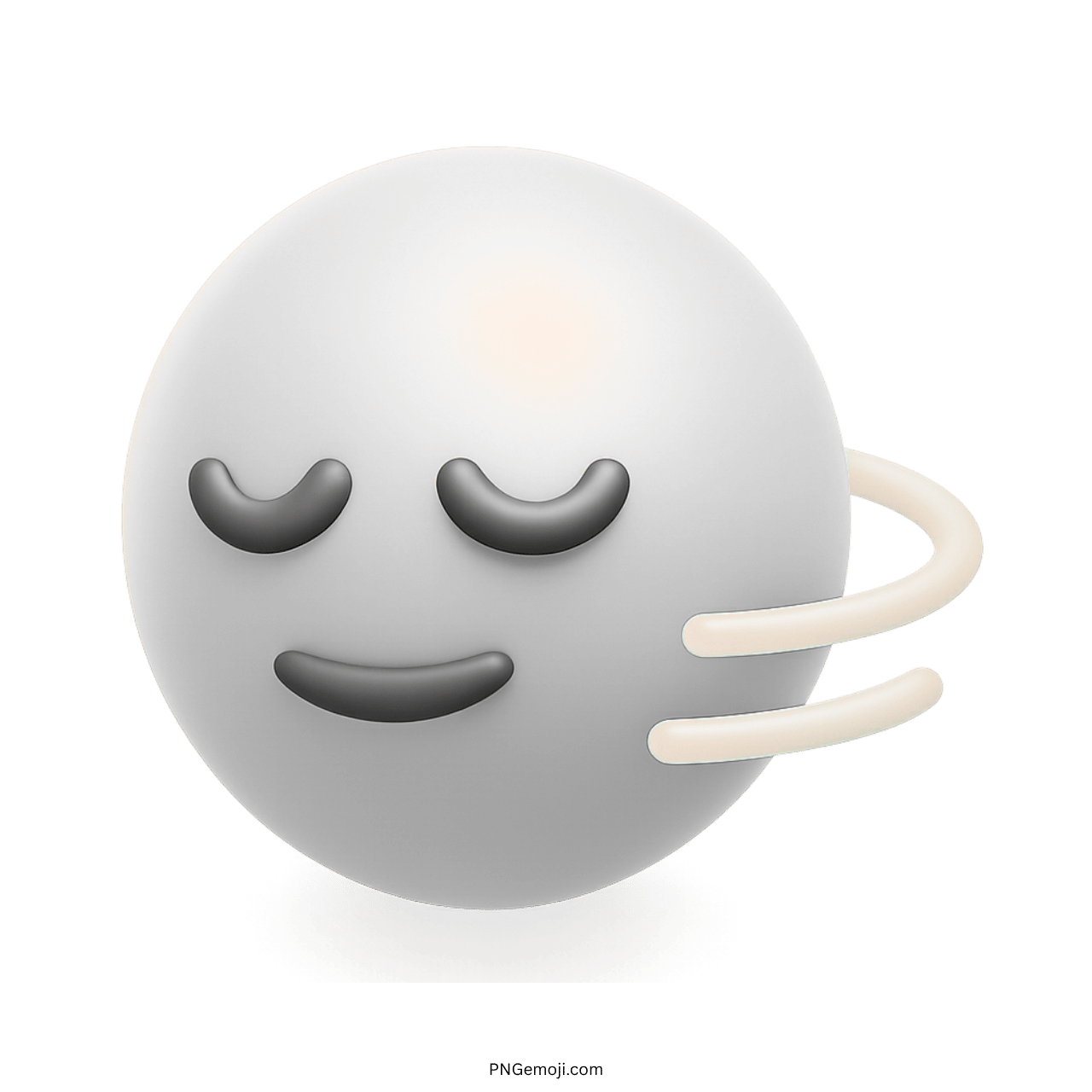 White 3D nodding emoji with minimal calm face and soft swaying motion lines