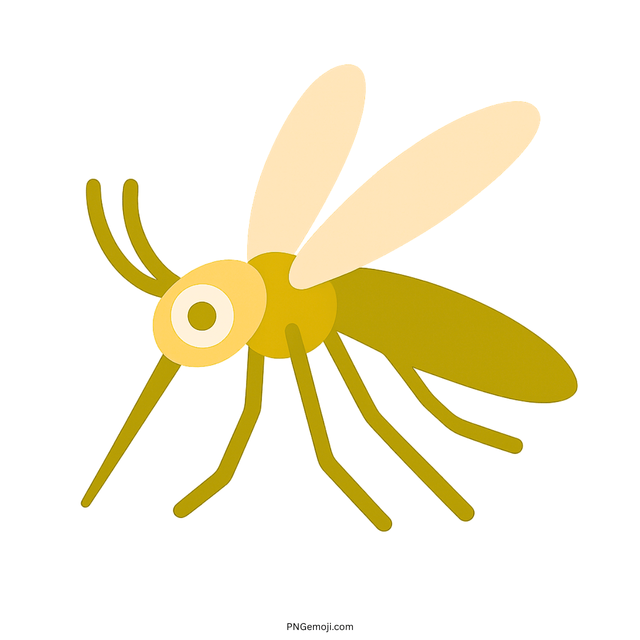 3D yellow mosquito emoji with wings and transparent background in cartoon vector style