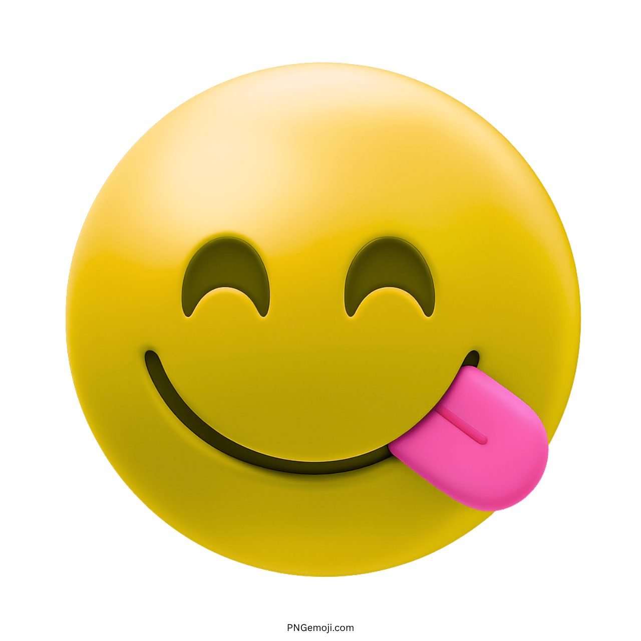 3D yellow yummy emoji face with pink tongue out showing tasty delight expression