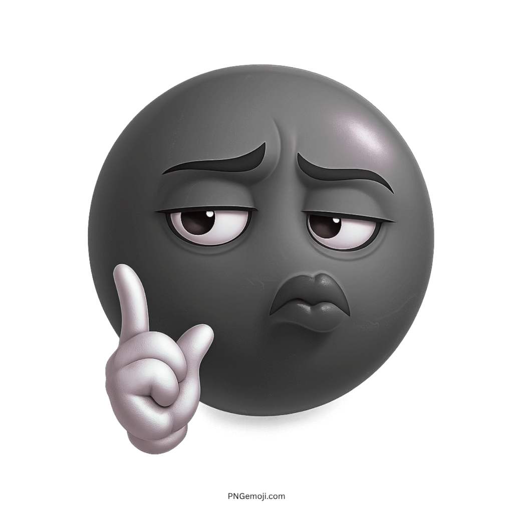 Black troll face emoji with raised finger and sarcastic unimpressed expression PNG
