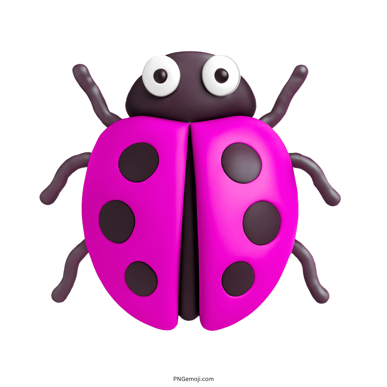 3D pink lady beetle emoji with black spots and cartoon eyes on transparent background
