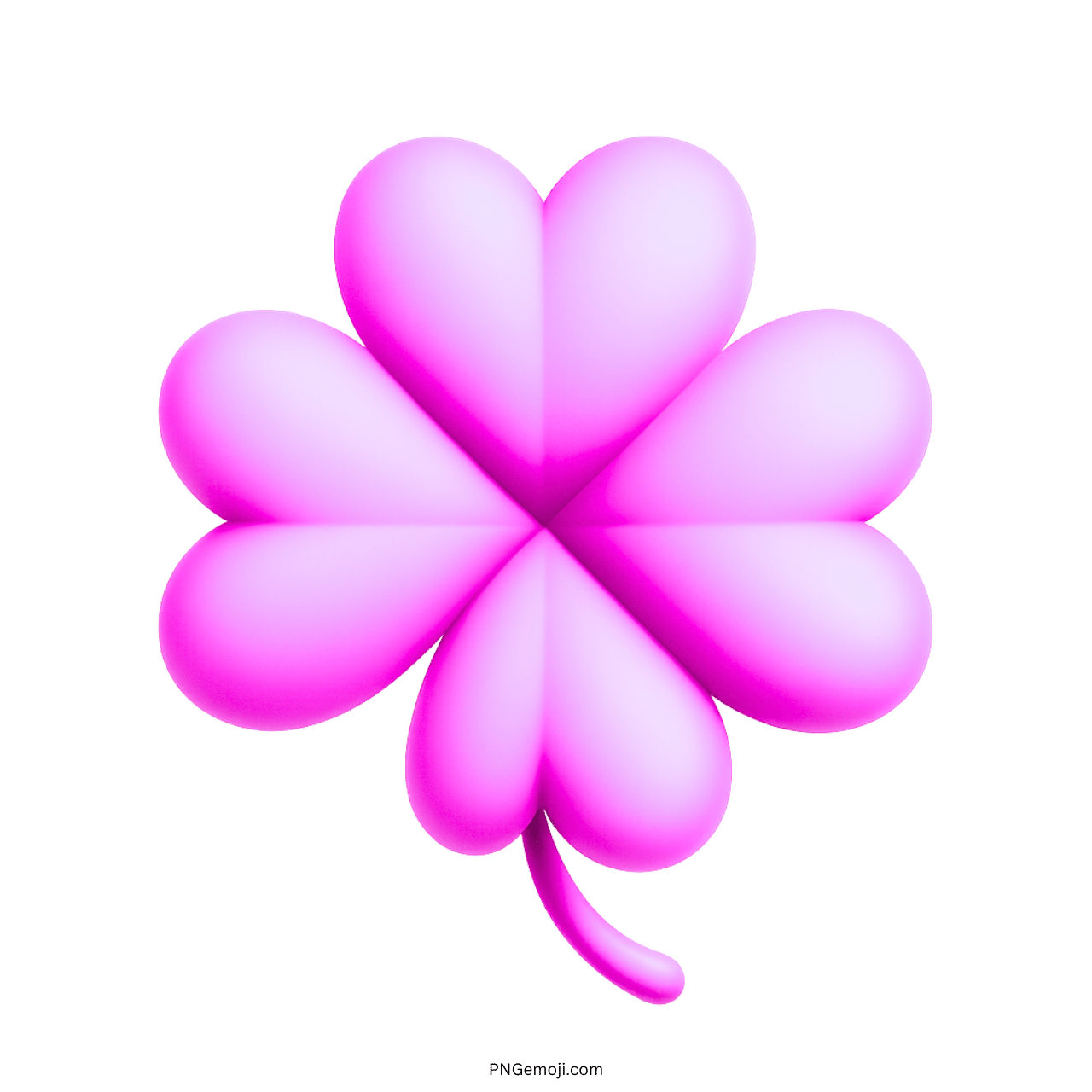 Pink four-leaf clover emoji 3D heart-shaped petals symbolizing luck and love