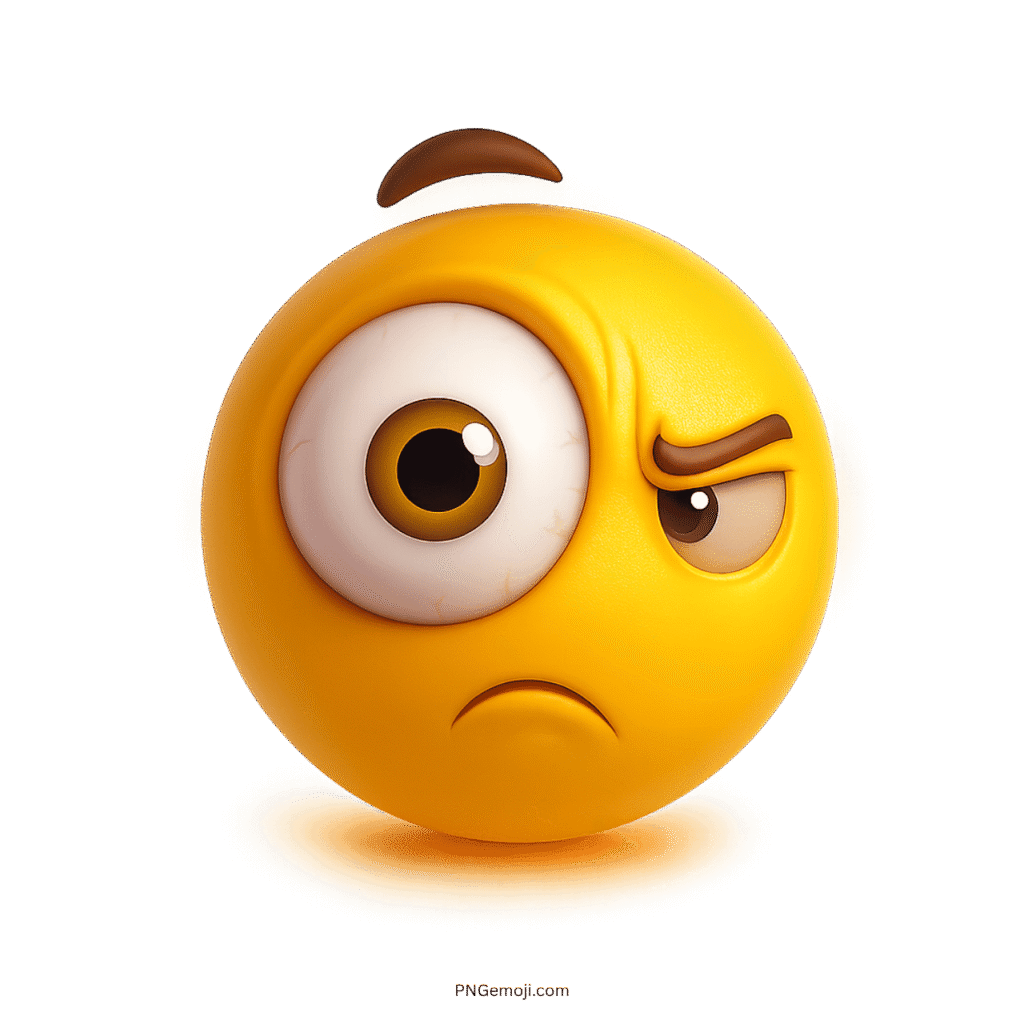 3D raised eyebrow emoji with skeptical expression and large wide-open eye PNG