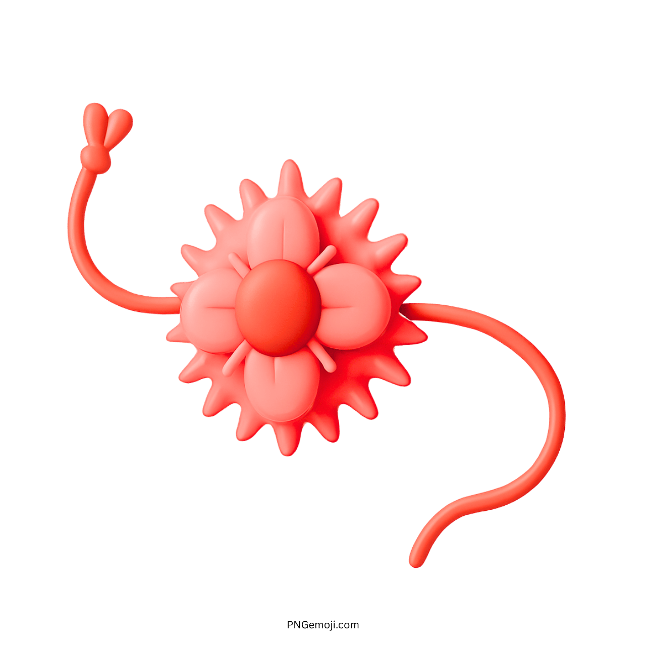 3D red-orange rakhi emoji with floral design and transparent background for Raksha Bandhan