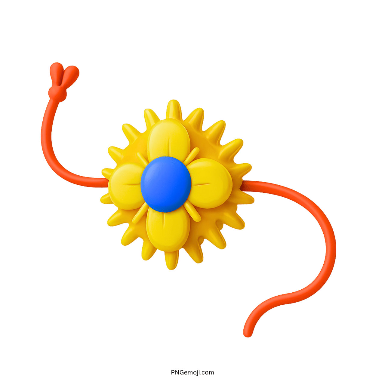 3D yellow rakhi emoji with blue center and orange thread for Raksha Bandhan