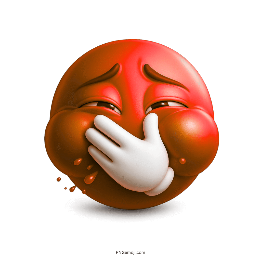 3D red emoji face holding mouth while laughing with tears