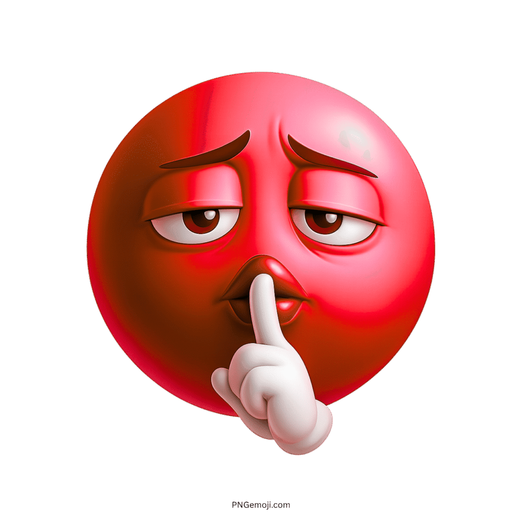 3D red emoji face making shushing gesture with finger over lips