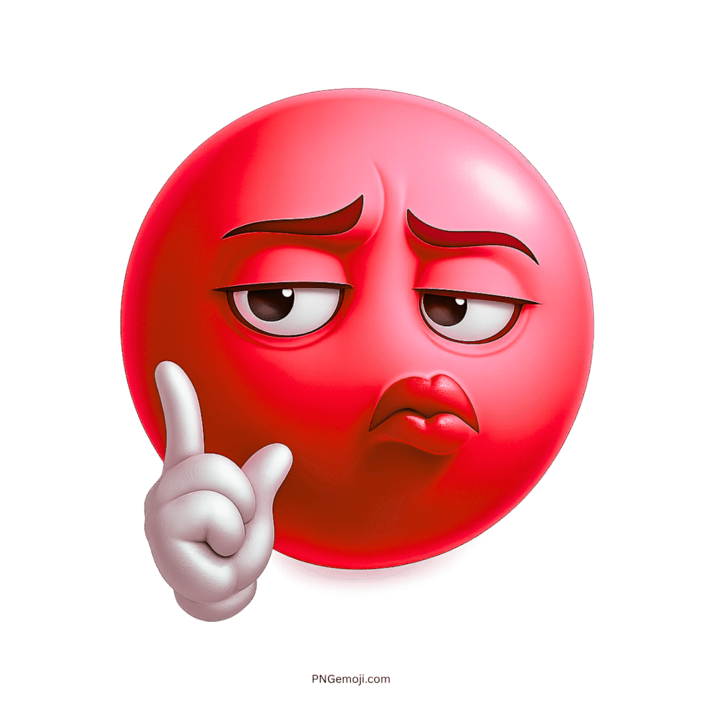Red troll face emoji showing sassy expression with raised finger in 3D cartoon style
