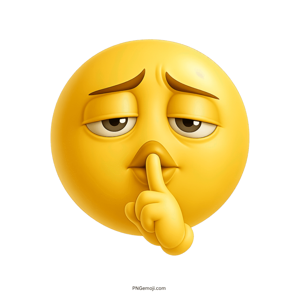 3D shushing face emoji with finger on lips for silence or secret expression
