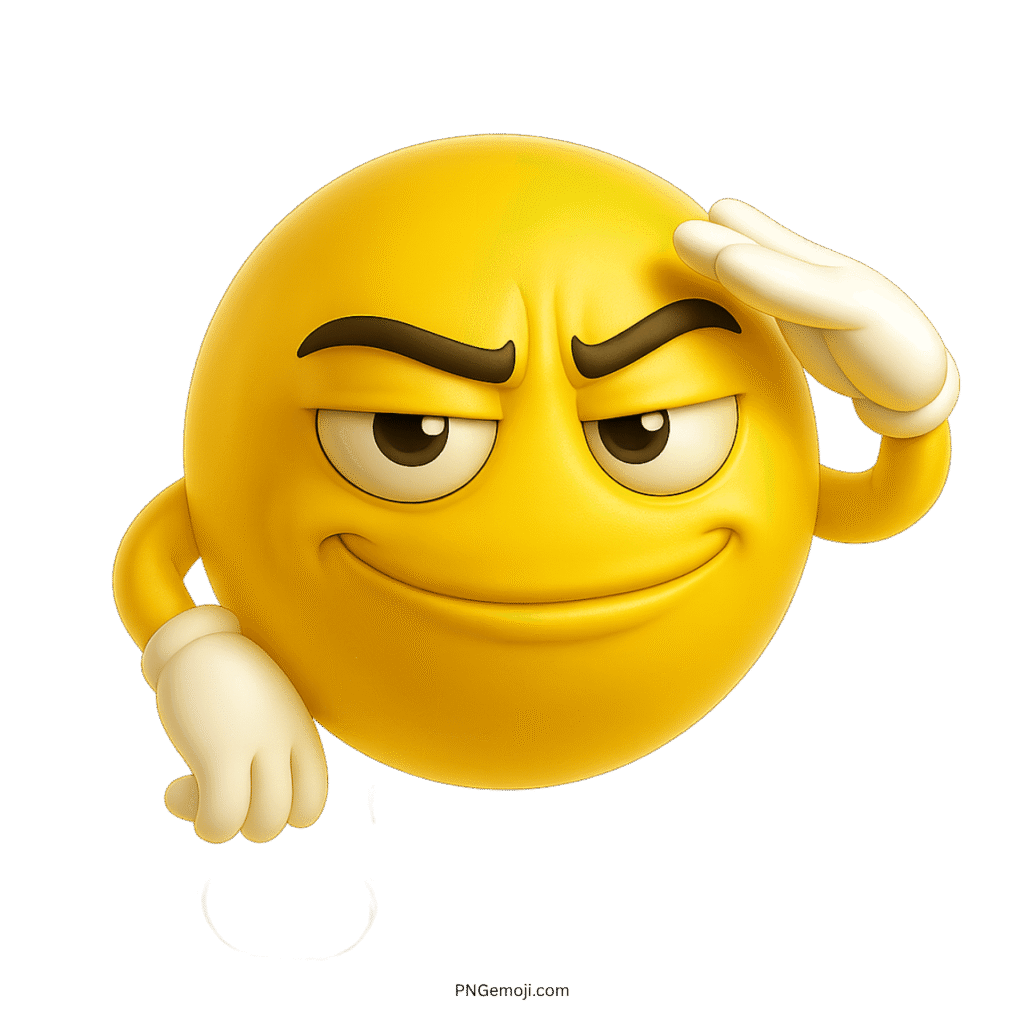 3D saluting emoji with confident smirk and raised eyebrows for bold expression