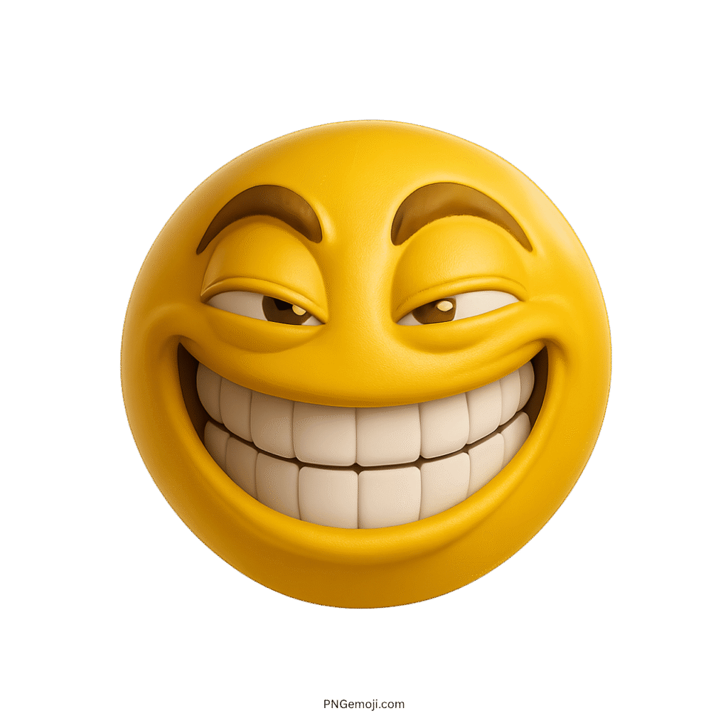 3D troll face emoji with mischievous grin and sly smirking expression PNG