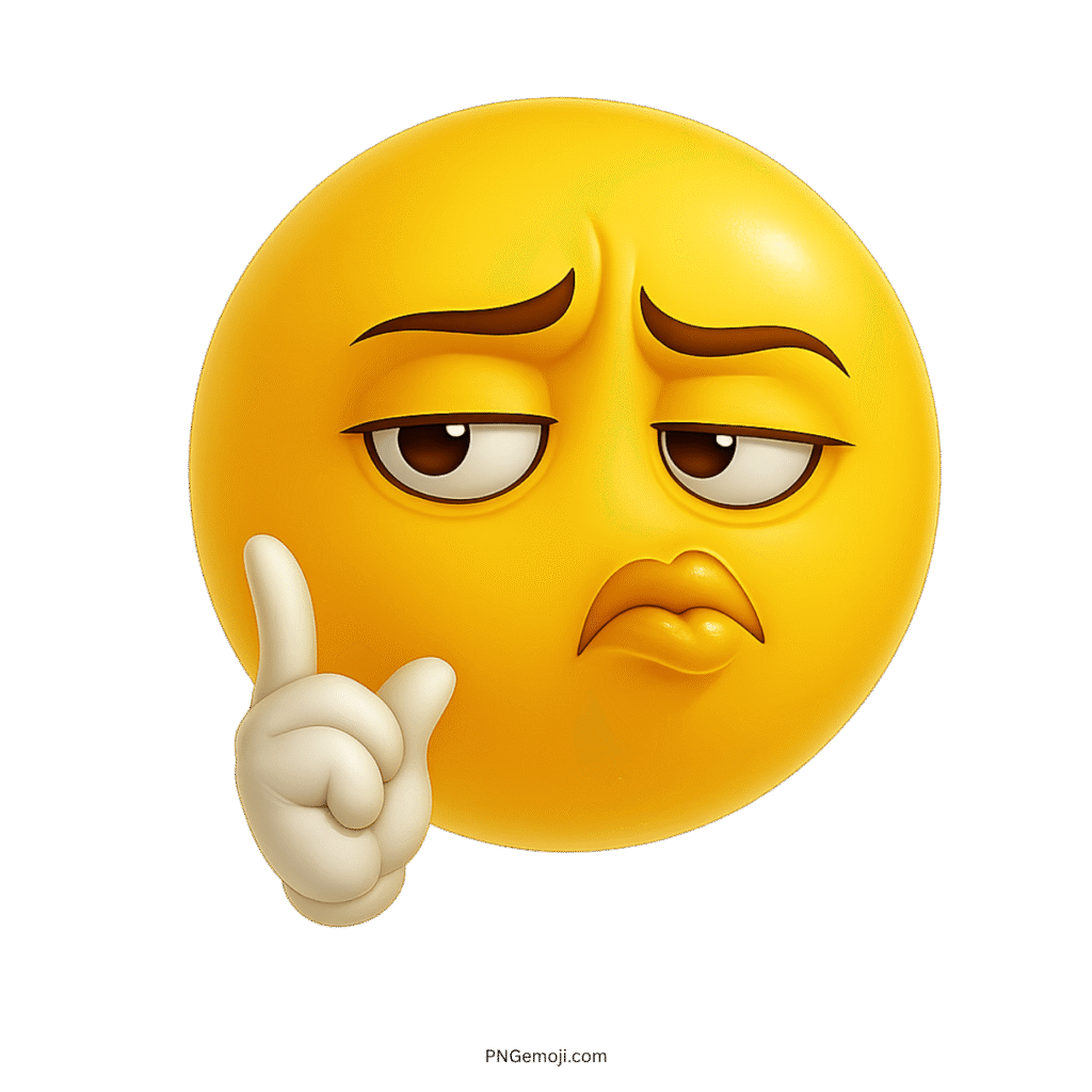 Yellow troll face emoji with raised finger hand gesture showing sarcastic expression PNG.