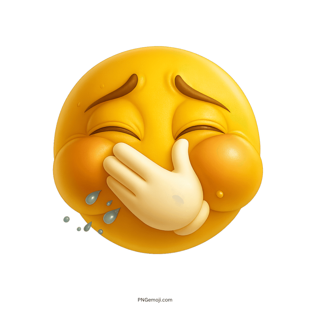 3D laughing emoji with hand covering mouth and tears of joy expression