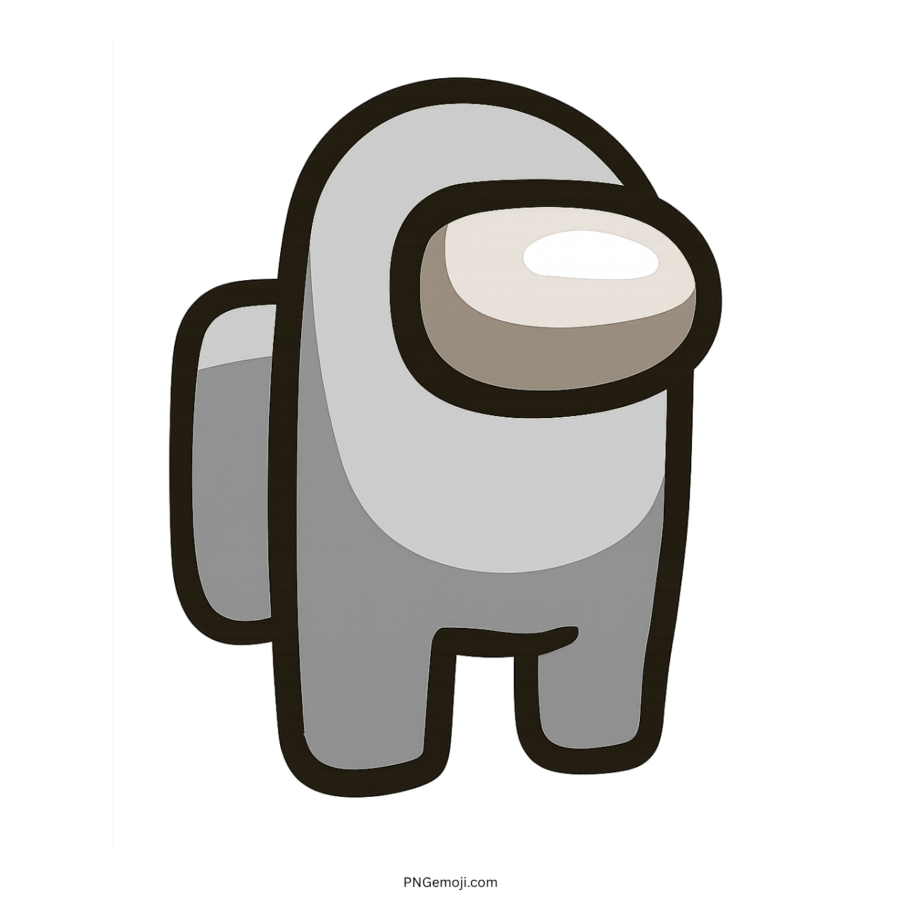 Grey Among Us character emoji with transparent background, cartoon style.