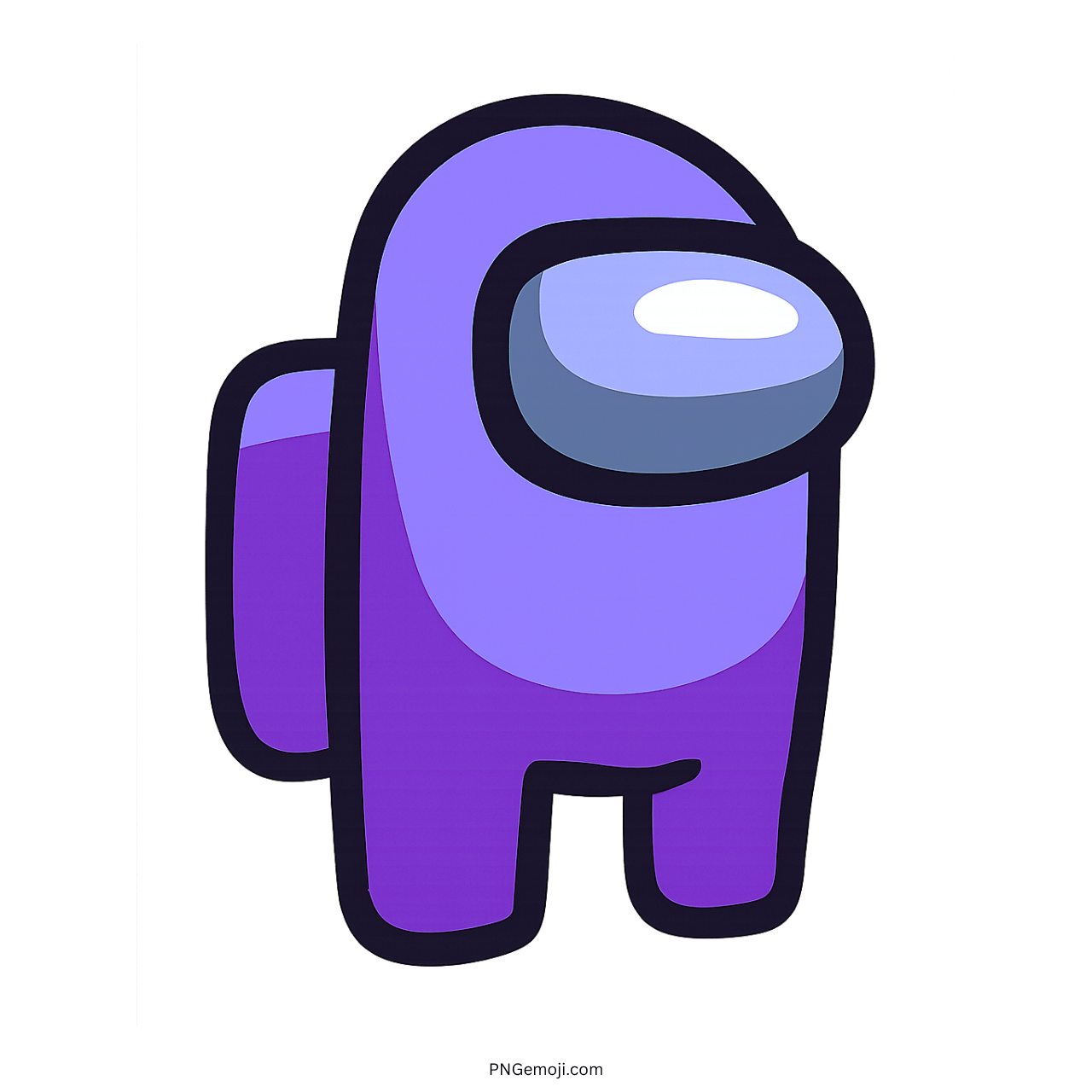 Purple Among Us character emoji with transparent background, cartoon style.