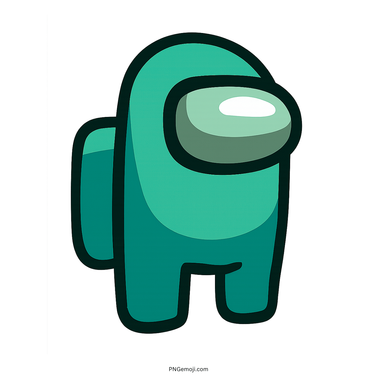 Teal Among Us character emoji with transparent background, cartoon style.