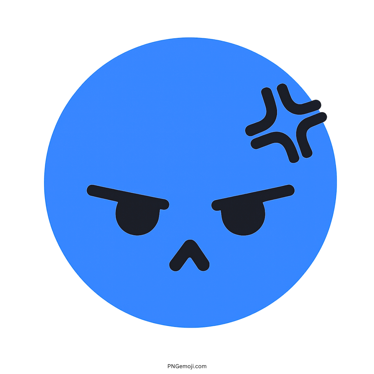 Angry Tiktok emoji blue face with frown and expressive eyes PNG transparent background