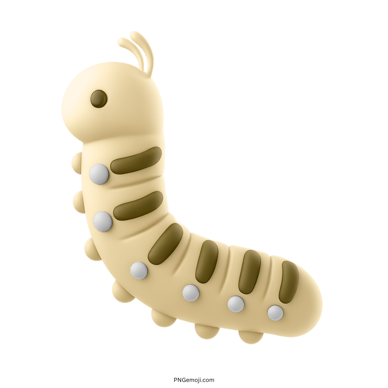 3D beige caterpillar emoji with green and white segments and transparent background