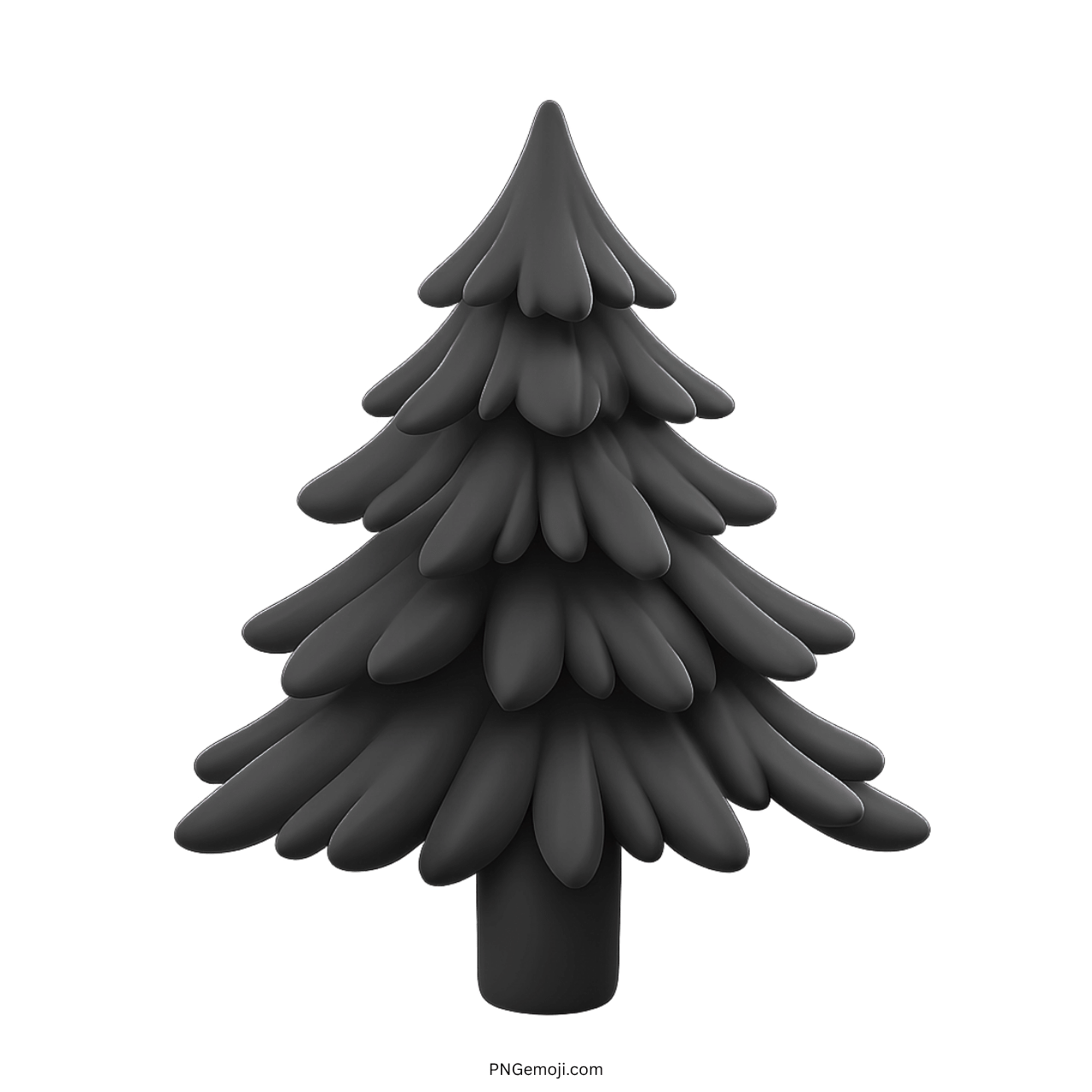 3D black evergreen tree emoji with stylized leaves and trunk, transparent background