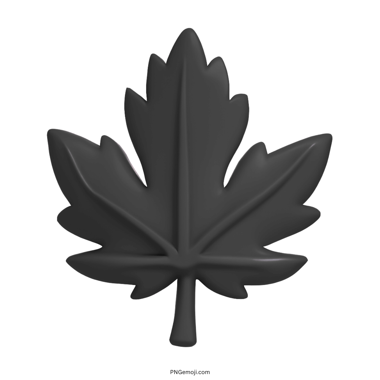 Black 3D maple leaf emoji with a transparent background for digital use