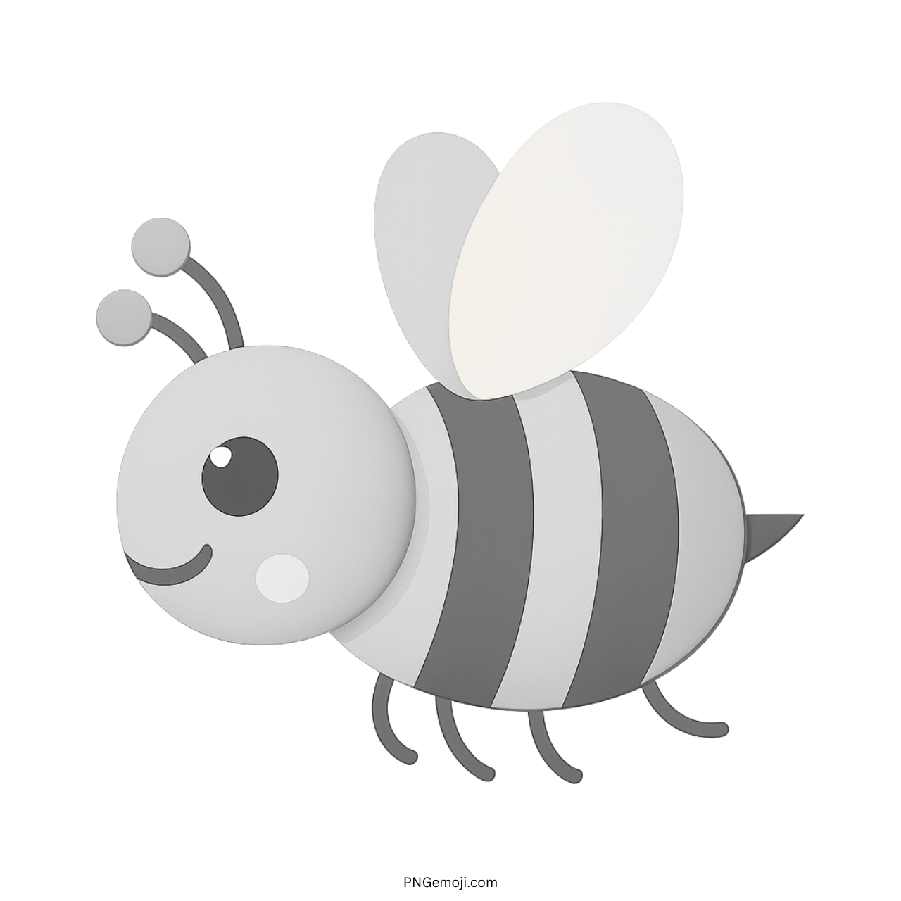  Cute black and white bee emoji with wings and stripes, cartoon-style illustration