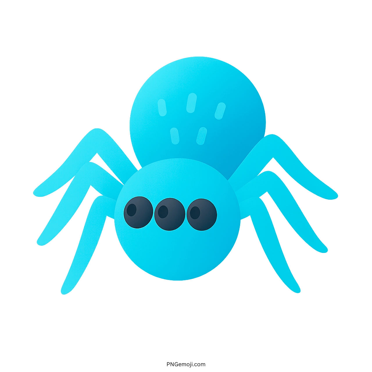 Blue cartoon spider emoji with three black eyes and eight curved legs