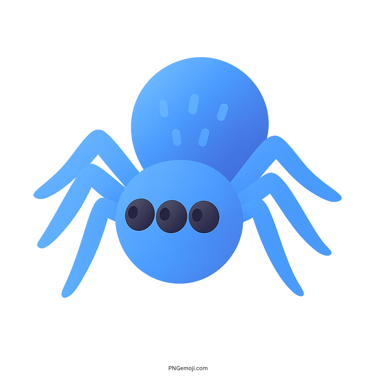 Blue 3D cartoon spider emoji with three eyes and transparent background