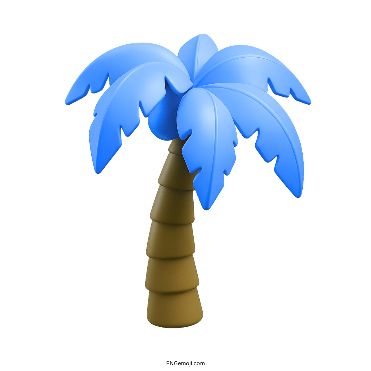 Blue tropical palm tree emoji in 3D style with cartoon leaves and brown trunk