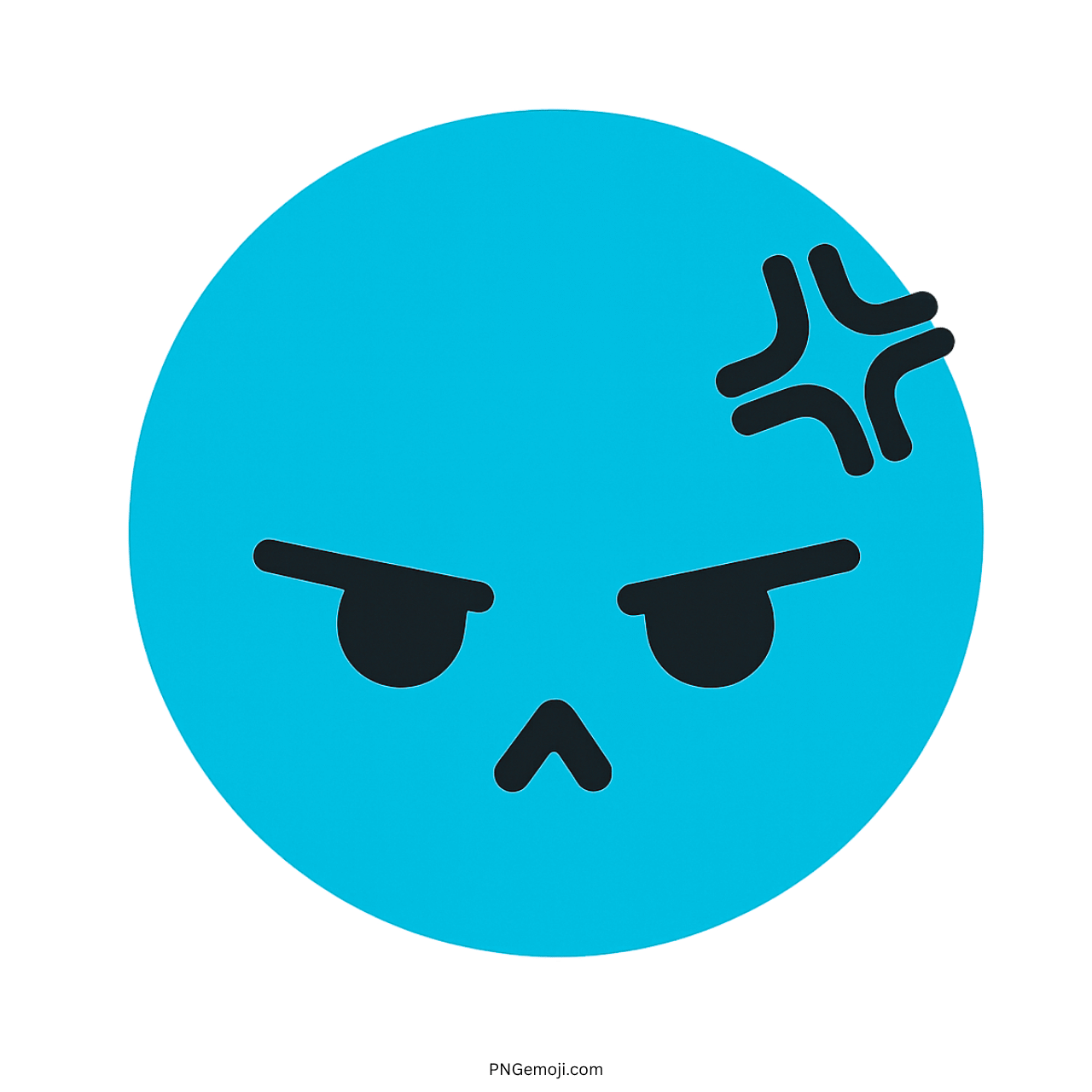 Blue angry TikTok emoji with frown and forehead anger symbol for online reactions