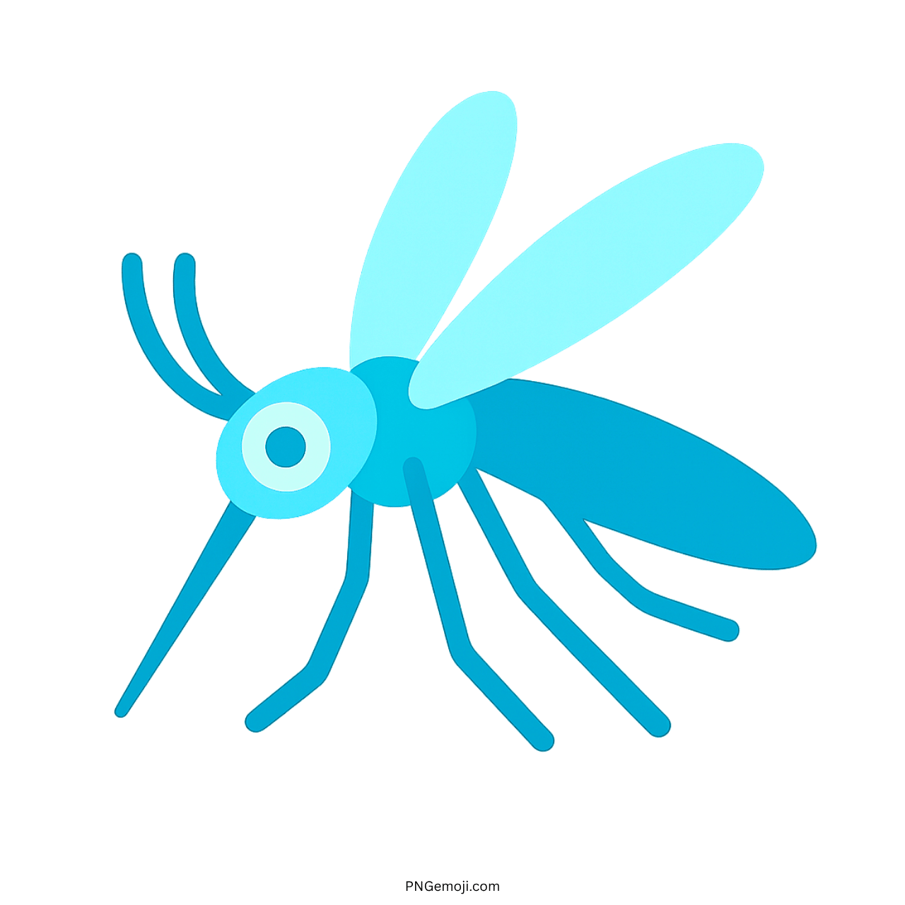 Blue mosquito emoji cartoon with transparent background and two light blue wings