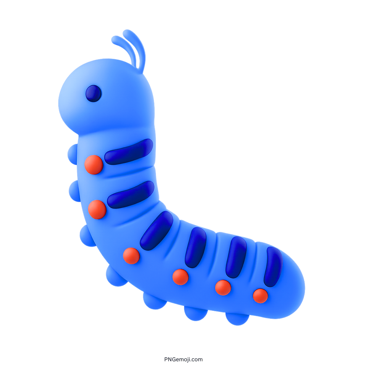 3D blue caterpillar emoji with colorful segments and transparent background.
