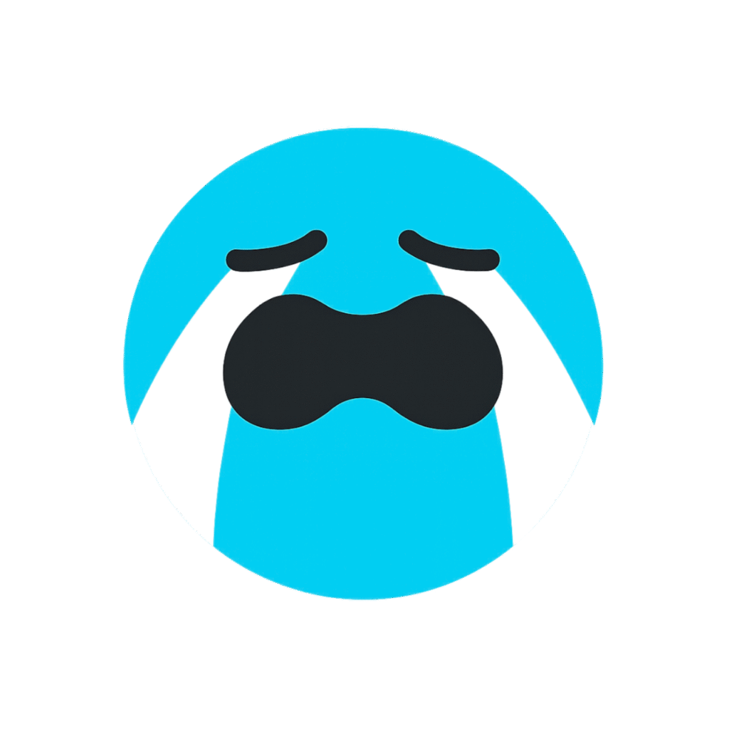 A blue crying TikTok emoji, widely used to express sadness, emotional overwhelm, or tears in digital conversations and social media posts.