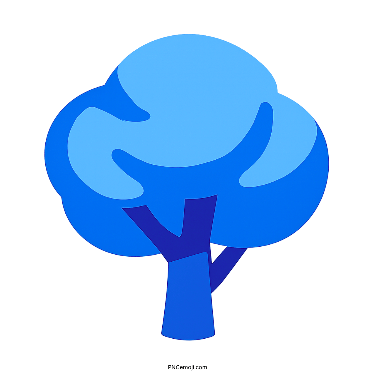 Blue deciduous tree emoji with a smooth design and purple trunk on a transparent background