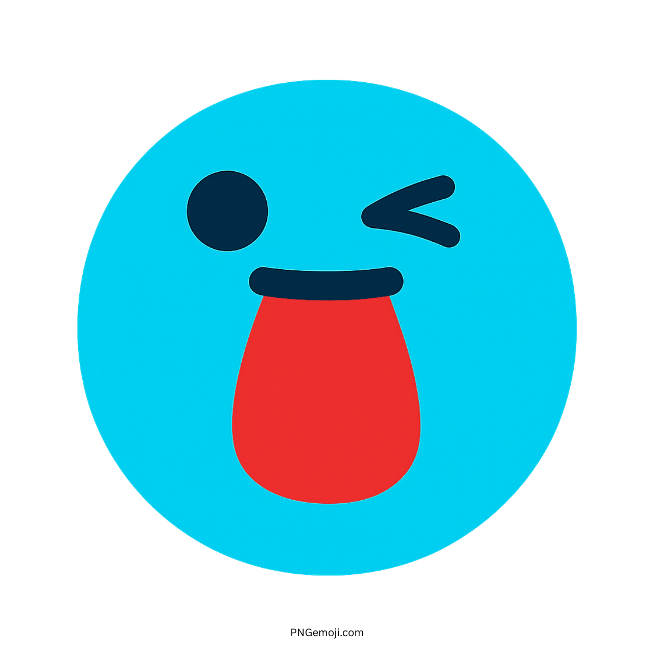 Blue funny face emoji winking with red tongue out in playful cartoon design