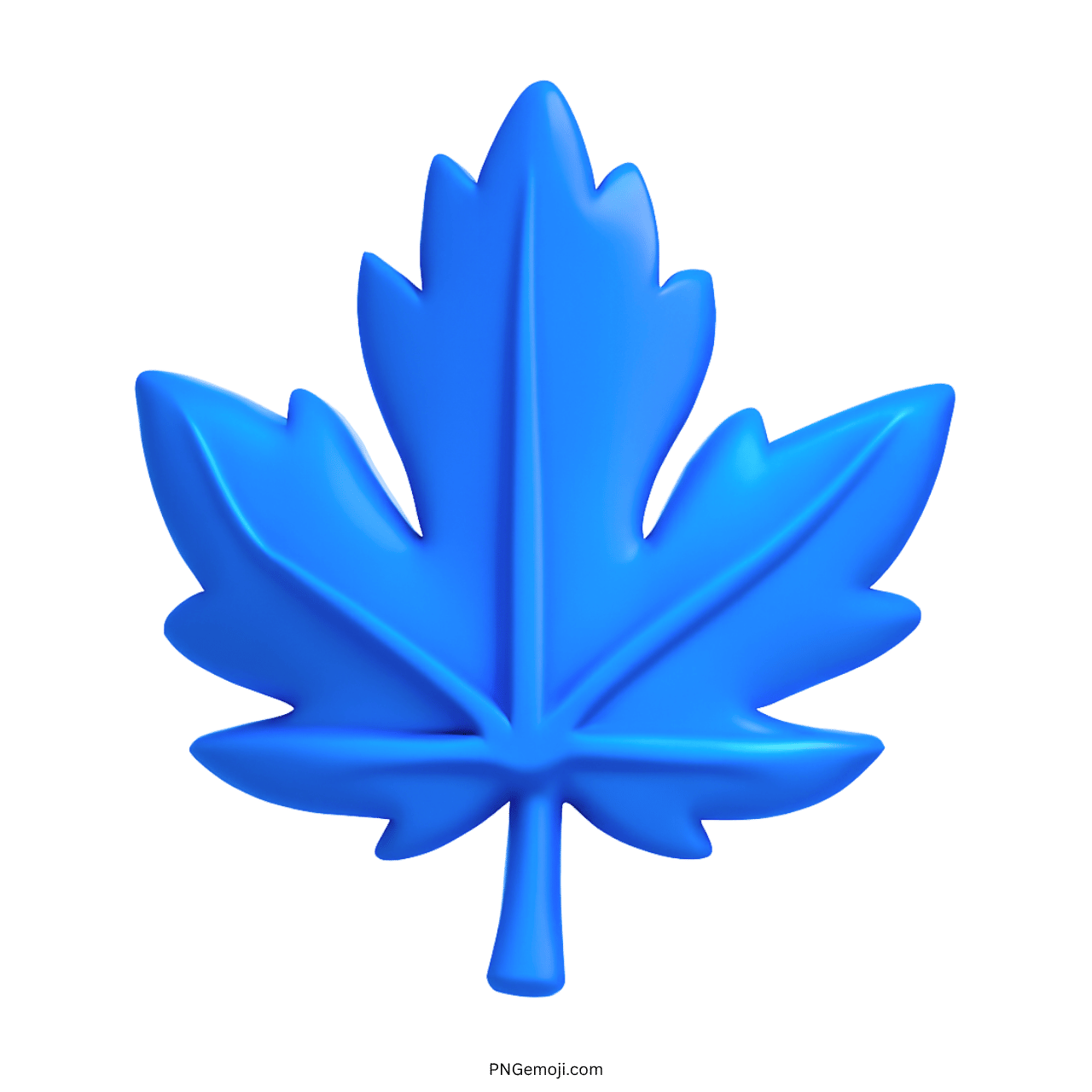 Blue 3D maple leaf emoji with a transparent background for digital use