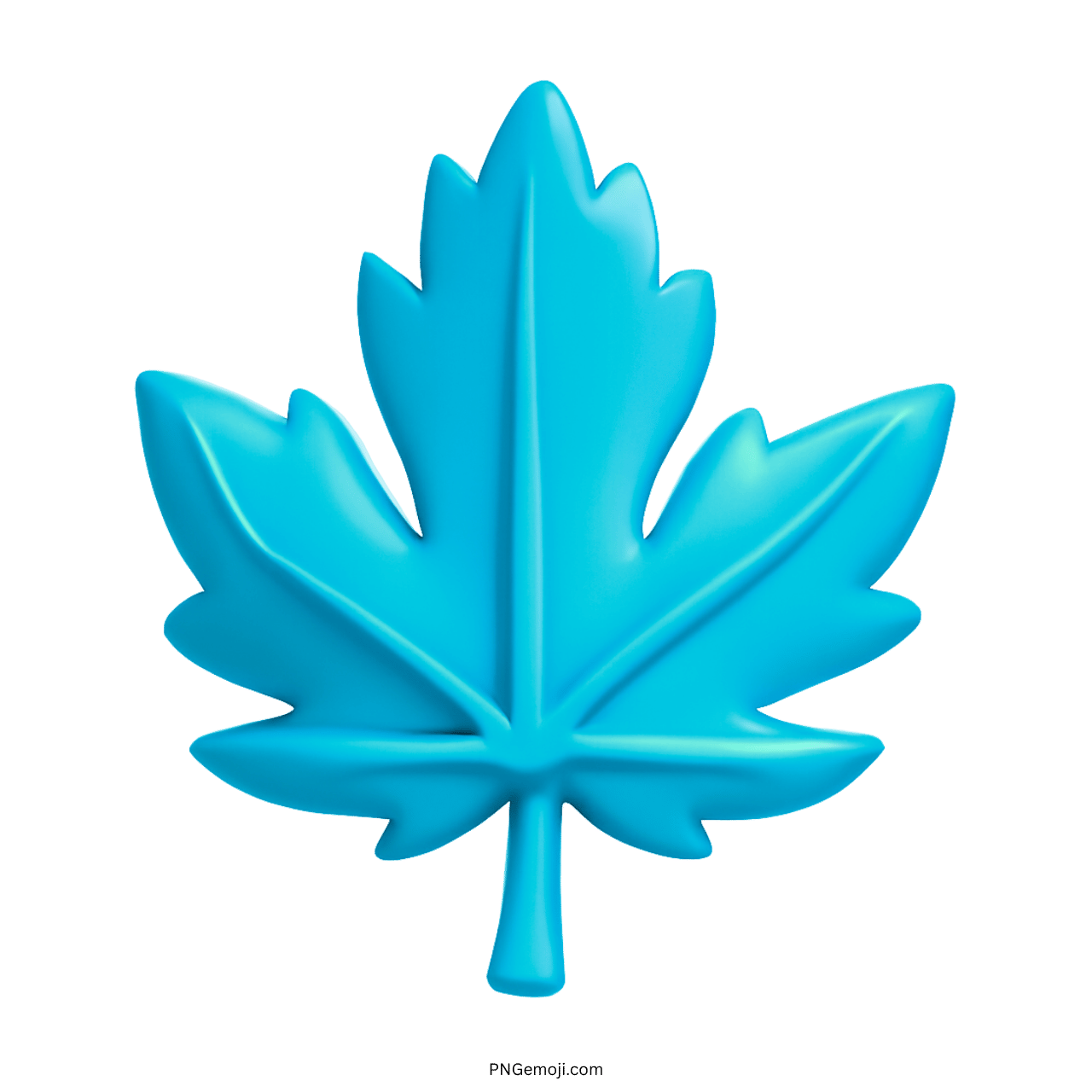 3D blue maple leaf emoji PNG with transparent background for digital clipart use