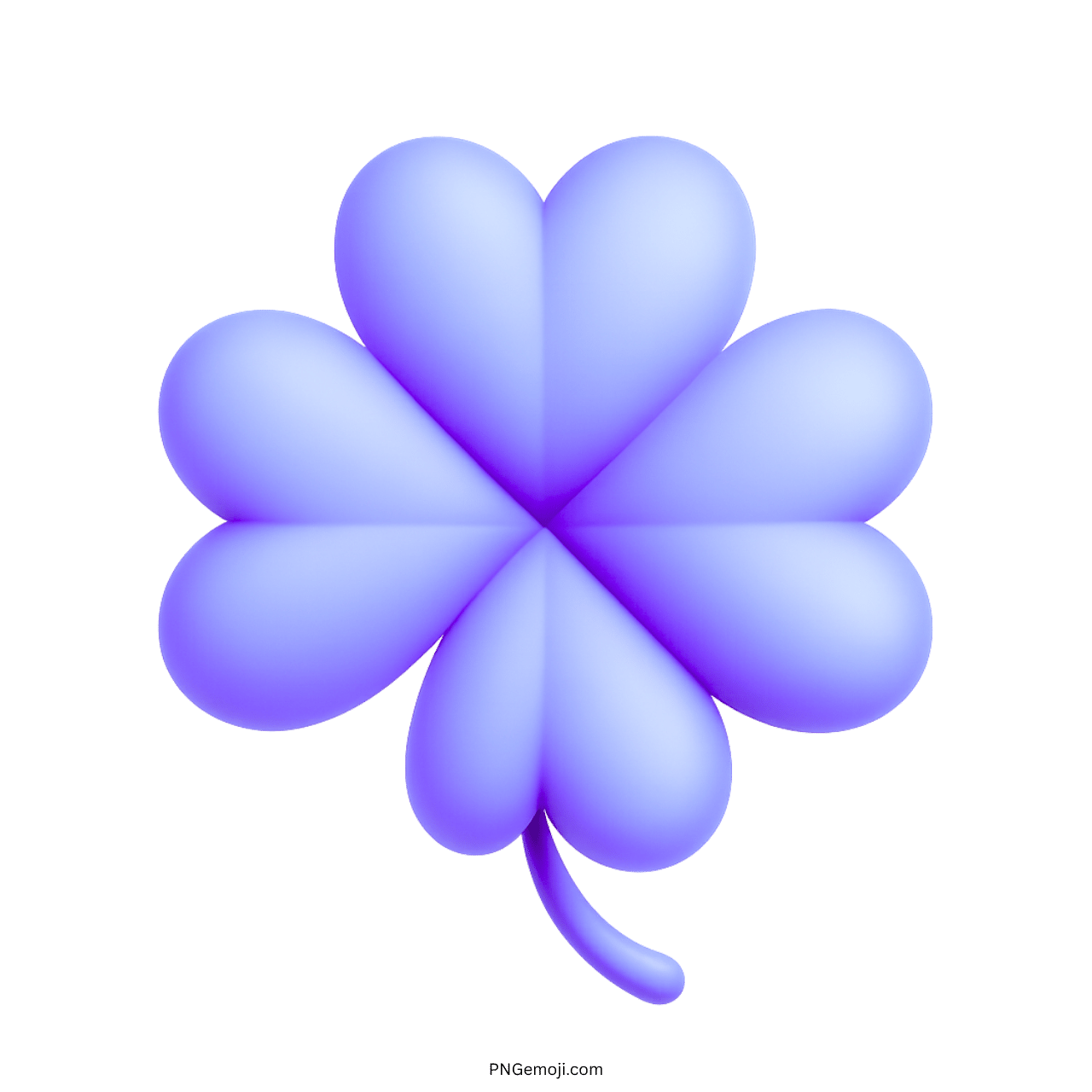 Blue purple four-leaf clover emoji with 3D heart-shaped lucky petals