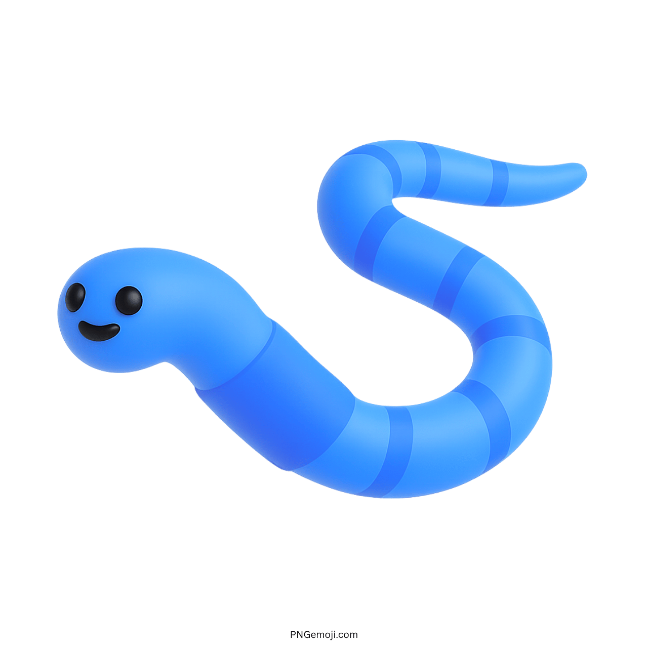 Blue smiling worm emoji with dark stripes on green background, cute cartoon style, 3D design