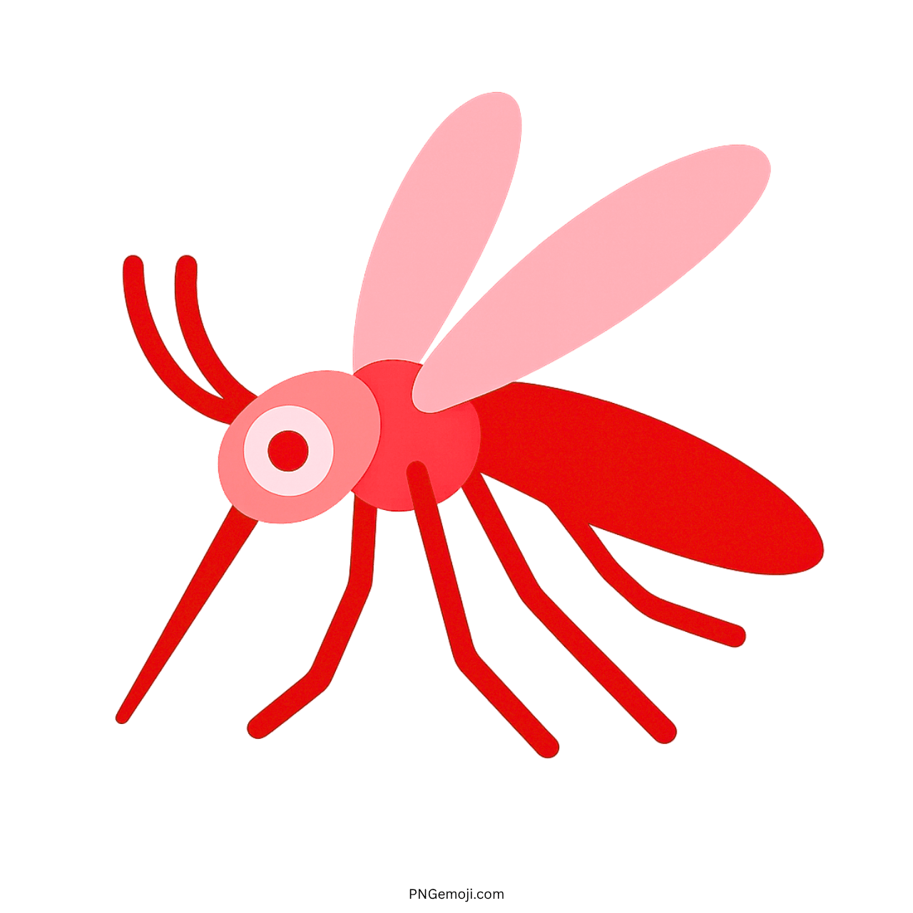 Cartoon mosquito emoji with pink wings and red body in 3D flat vector style