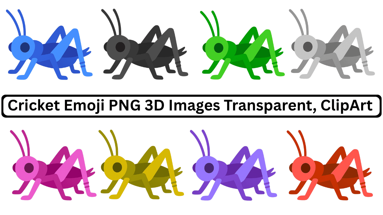 Colorful 3D cricket emoji set with multiple colors and transparent backgrounds clipart