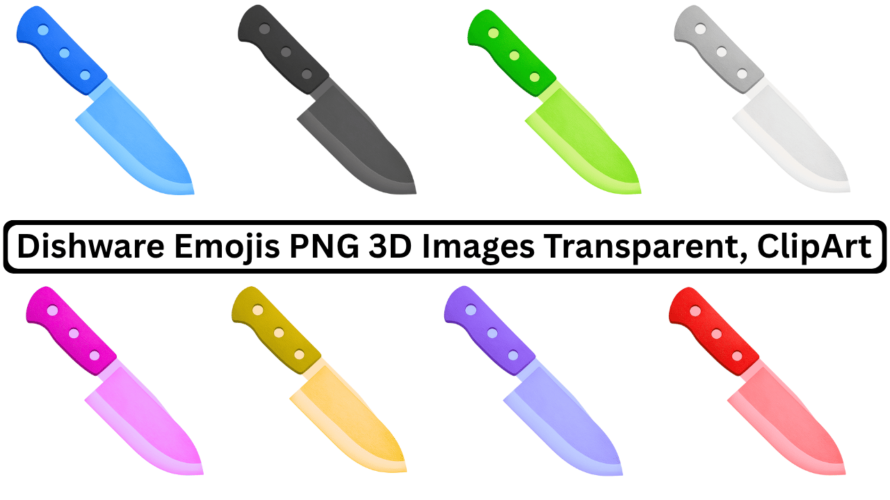 Set of colorful 3D kitchen knife emojis with various bright handles