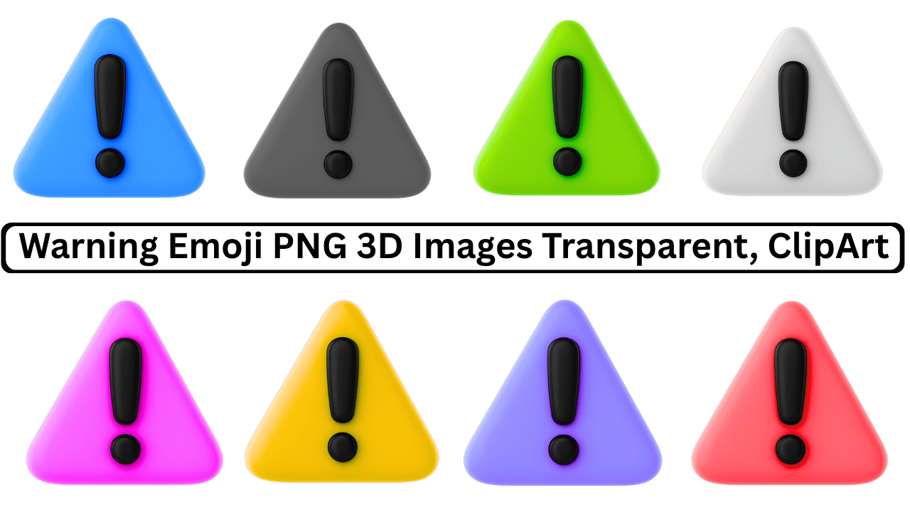Set of colorful 3D warning triangle emojis with black exclamation mark