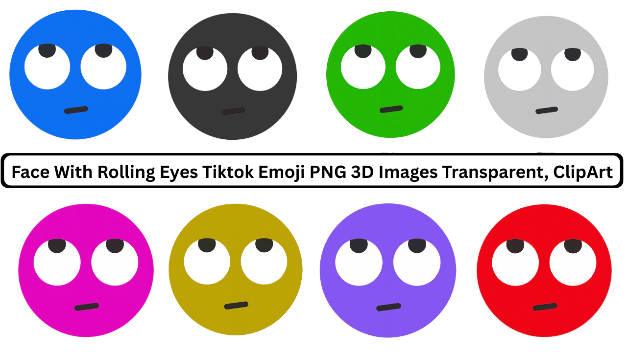 Set of colorful rolling eyes emoji faces in 3D PNG format for TikTok reactions