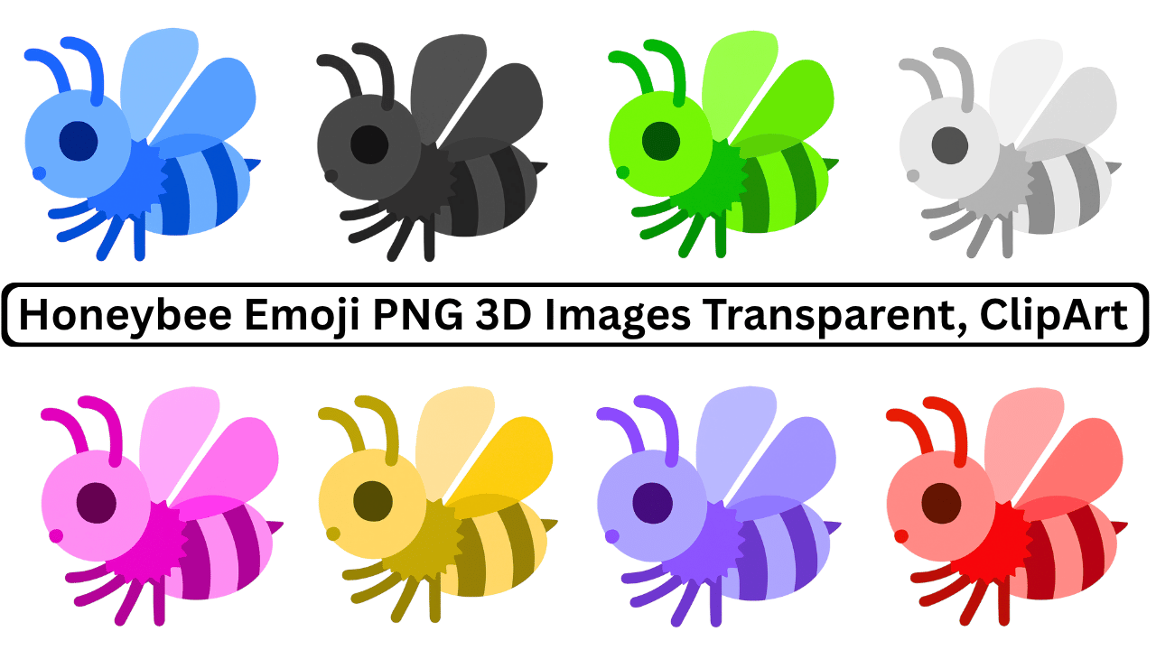Colorful honeybee emoji PNGs in 3D clipart style with transparent backgrounds