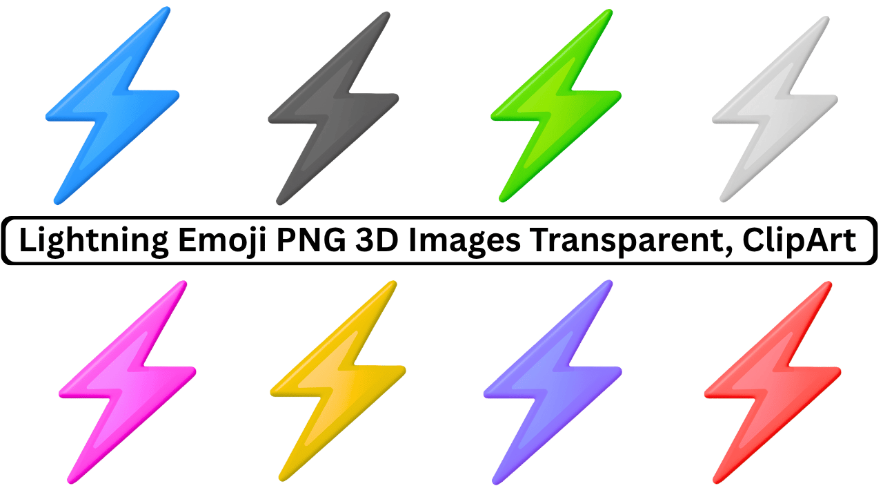 Collection of colorful 3D lightning bolt emojis in various colors with transparent backgrounds.