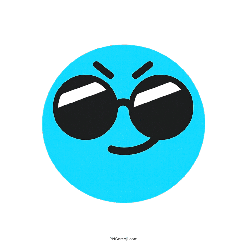 Complacent TikTok emoji featuring a blue smiley face with sunglasses and a smirk.
