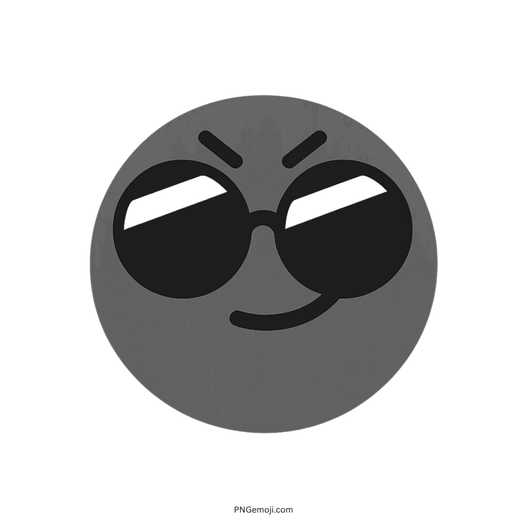 Complacent TikTok emoji featuring a gray smiley face with sunglasses and a smirk.